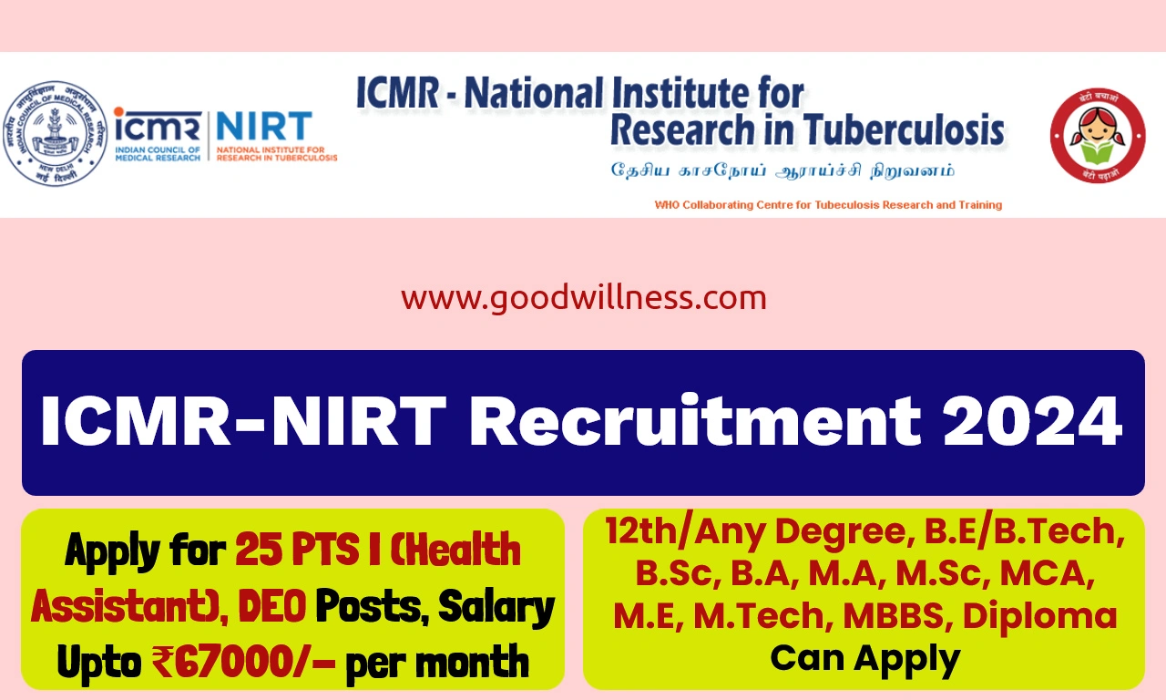 ICMR-NIRT Recruitment 2024, Apply For 25 Project Research Scientist I ...