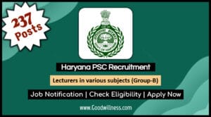 Haryana PSC Recruitment 2025 Apply Now 237 Lecturers in various subjects Group B Post